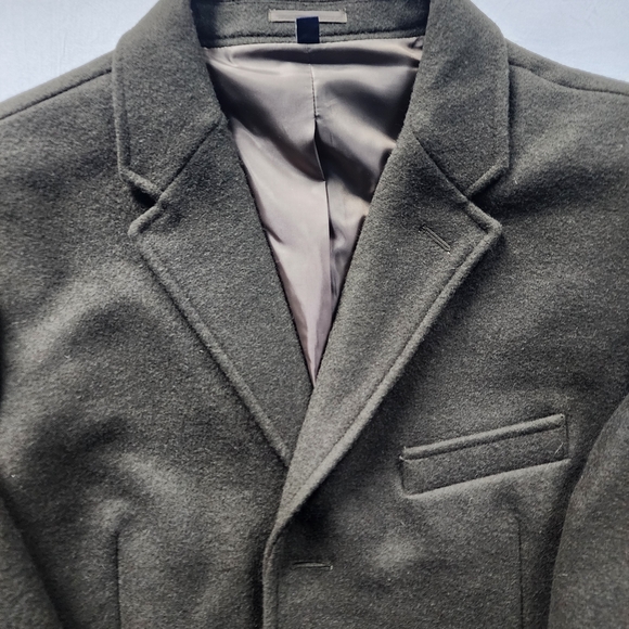 Men's Olive Green Single-Breasted Overcoat - Picture 2 of 7